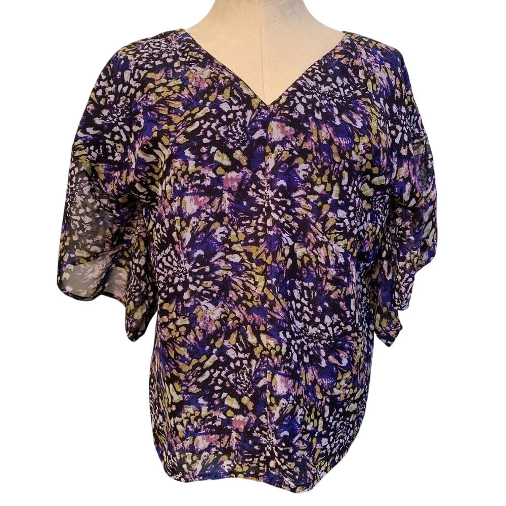Size XS Dennis by Dennis Basso Purple Print Lined Sheer Sleeve Womens Shirt